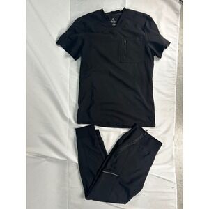 Infinity by Cherokee Black Scrub Set Womens S Top M Jogger Pants Stretch